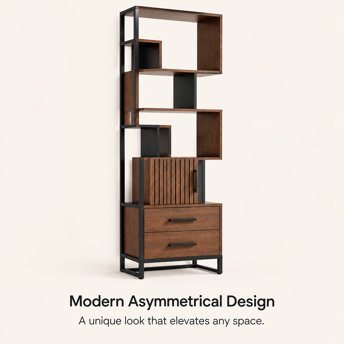 Nuvvida® FormaNest Storage Shelf — Asymmetrical Display Bookcase with Cabinet & Drawers