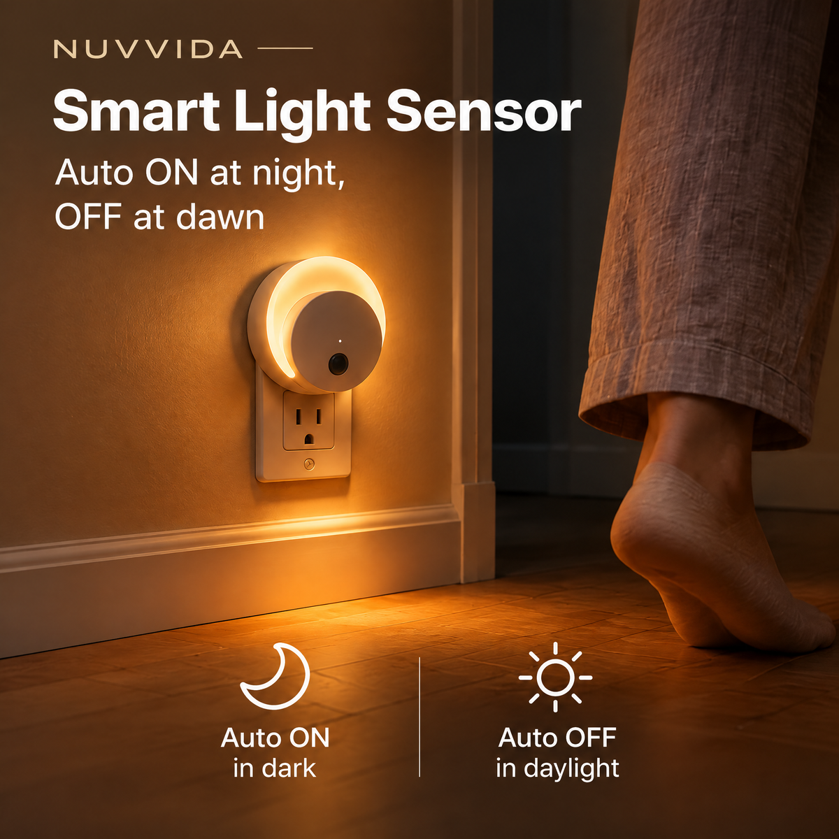Nuvvida® GlowSense Night Light — Rotatable Plug-In Sensor Light with 3 Lighting Modes