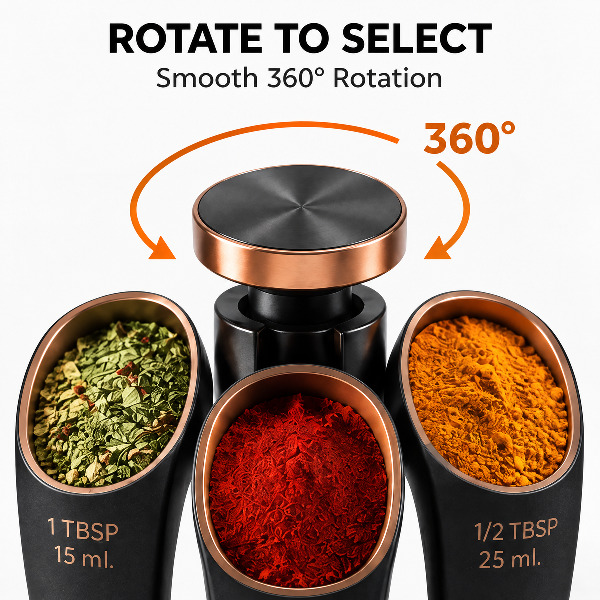Nuvvida® MeasureNest Measuring Spoon Set — 5-Piece Spice Measuring Set with 360° Rotating Stand