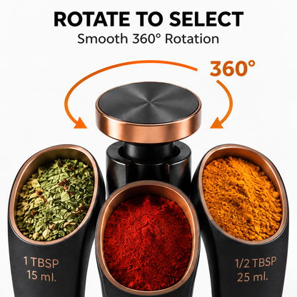 Nuvvida® MeasureNest Measuring Spoon Set — 5-Piece Spice Measuring Set with 360° Rotating Stand
