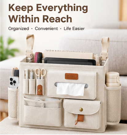 NUVVIDA® Bedside Hanging Organizer – Multi-Pocket Storage Caddy for Bed & Sofa
