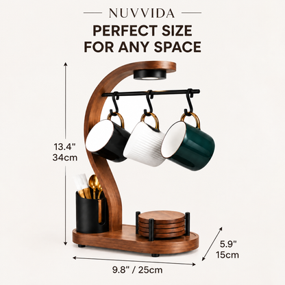 Nuvvida® ArcLight Coffee Station Organizer — Illuminated Mug Stand with Coaster & Utensil Storage