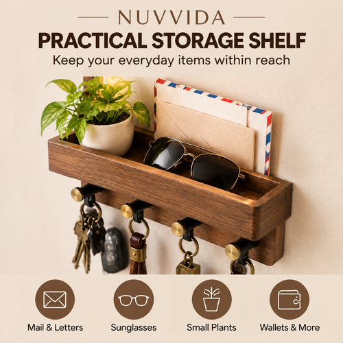 Nuvvida® LumiNest Wall Organizer — LED Entryway Shelf with Key Hooks & Mail Storage