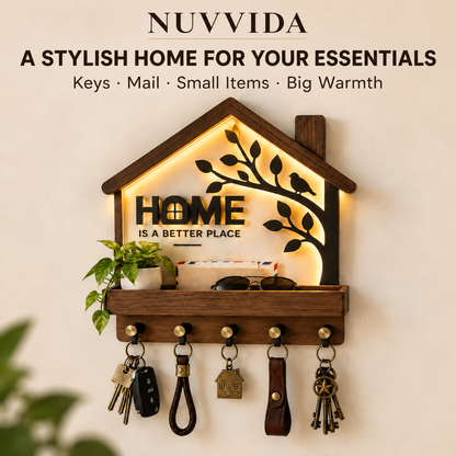 Nuvvida® LumiNest Wall Organizer — LED Entryway Shelf with Key Hooks & Mail Storage